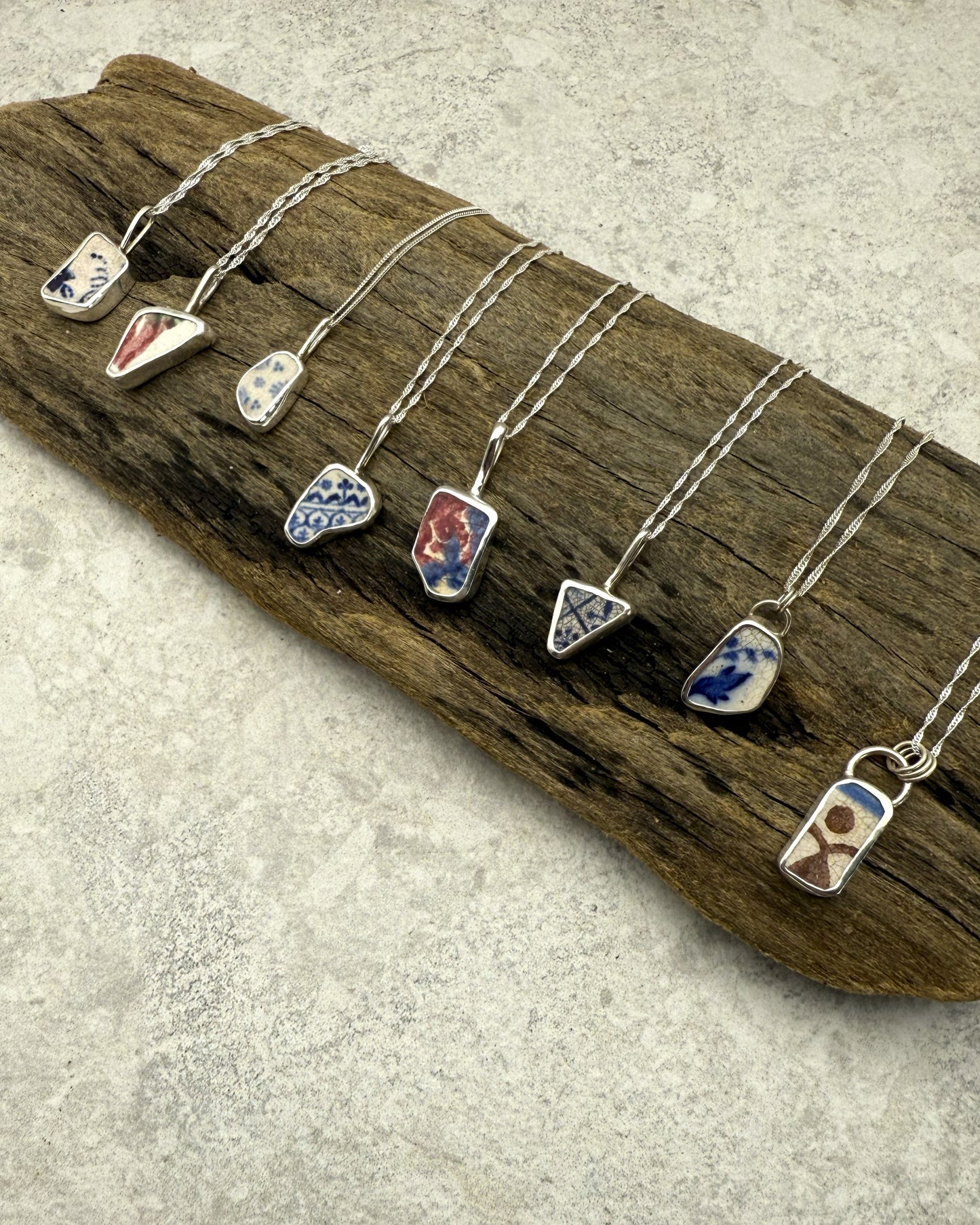 Sea Pottery Necklace- Pink and Blue