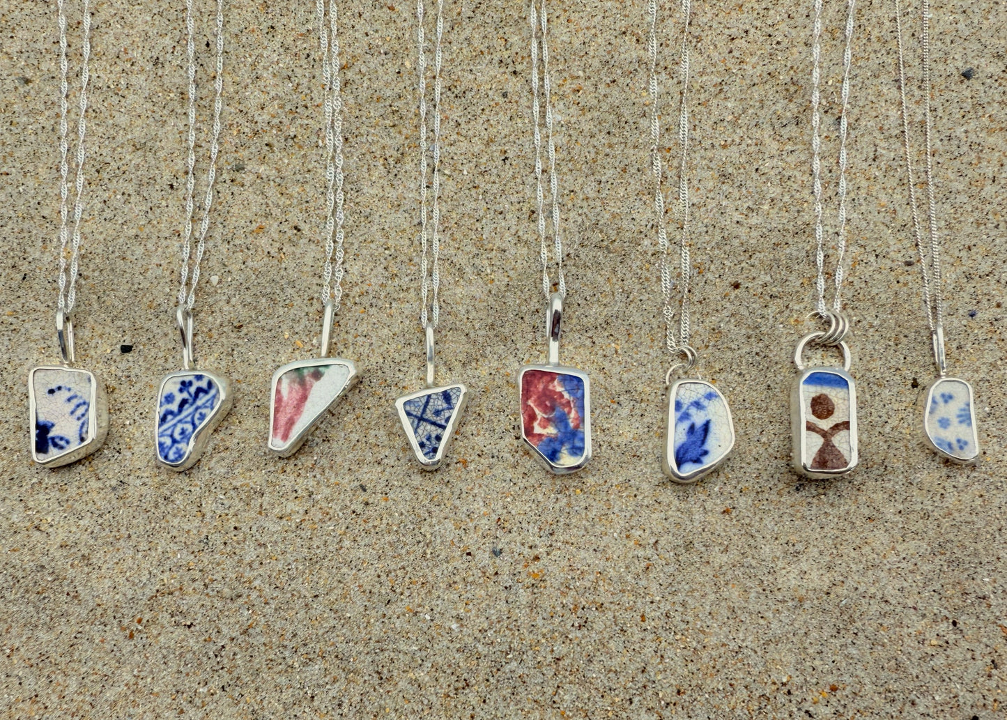 Sea Pottery Necklace- Blue Floral