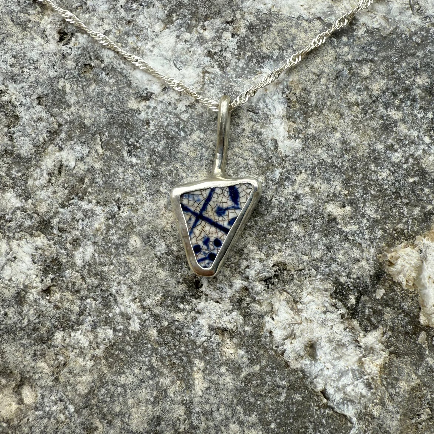 Sea Pottery Pendant - Blue and White
