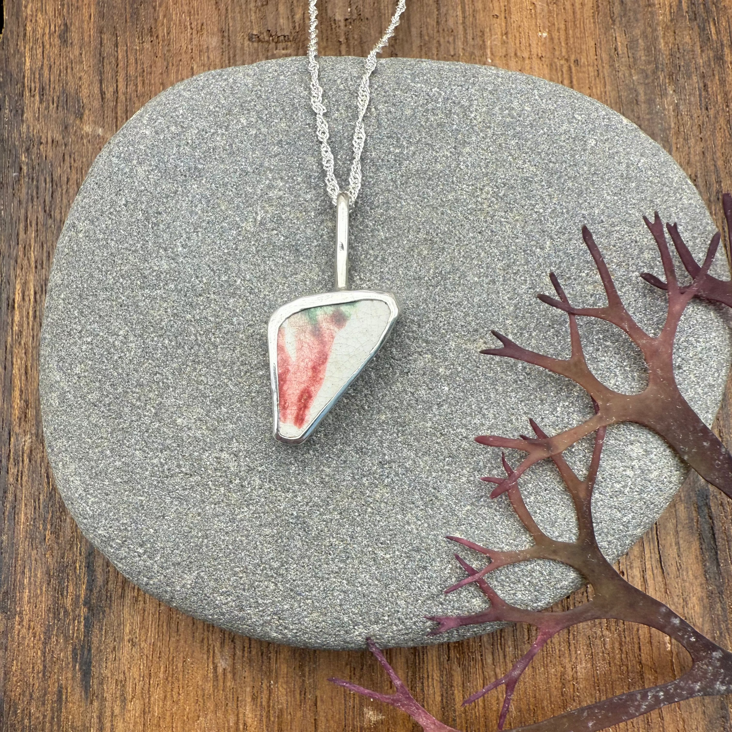 Sea Pottery Pendant - Pink and Green