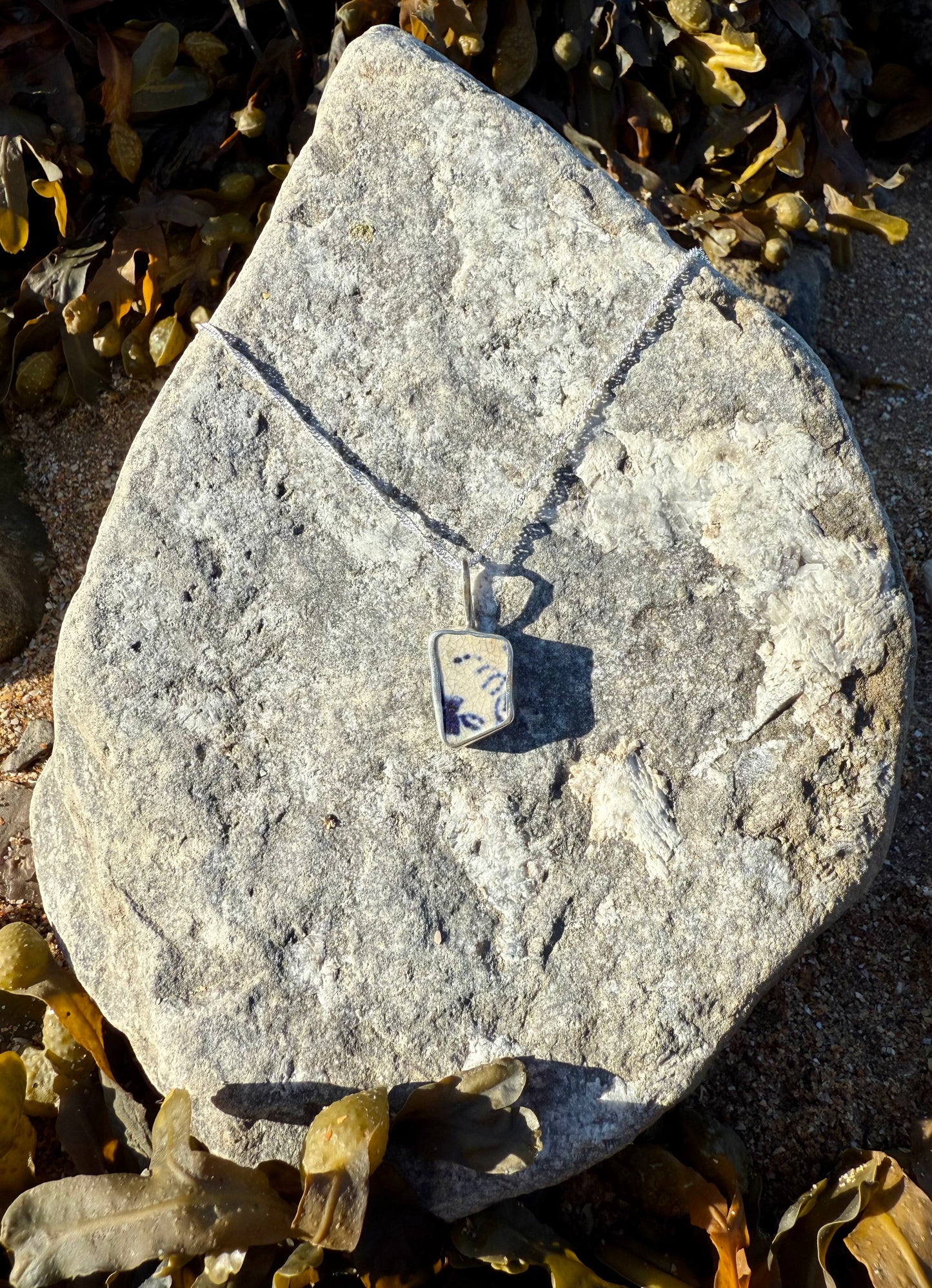 Sea Pottery Necklace- Blue and White