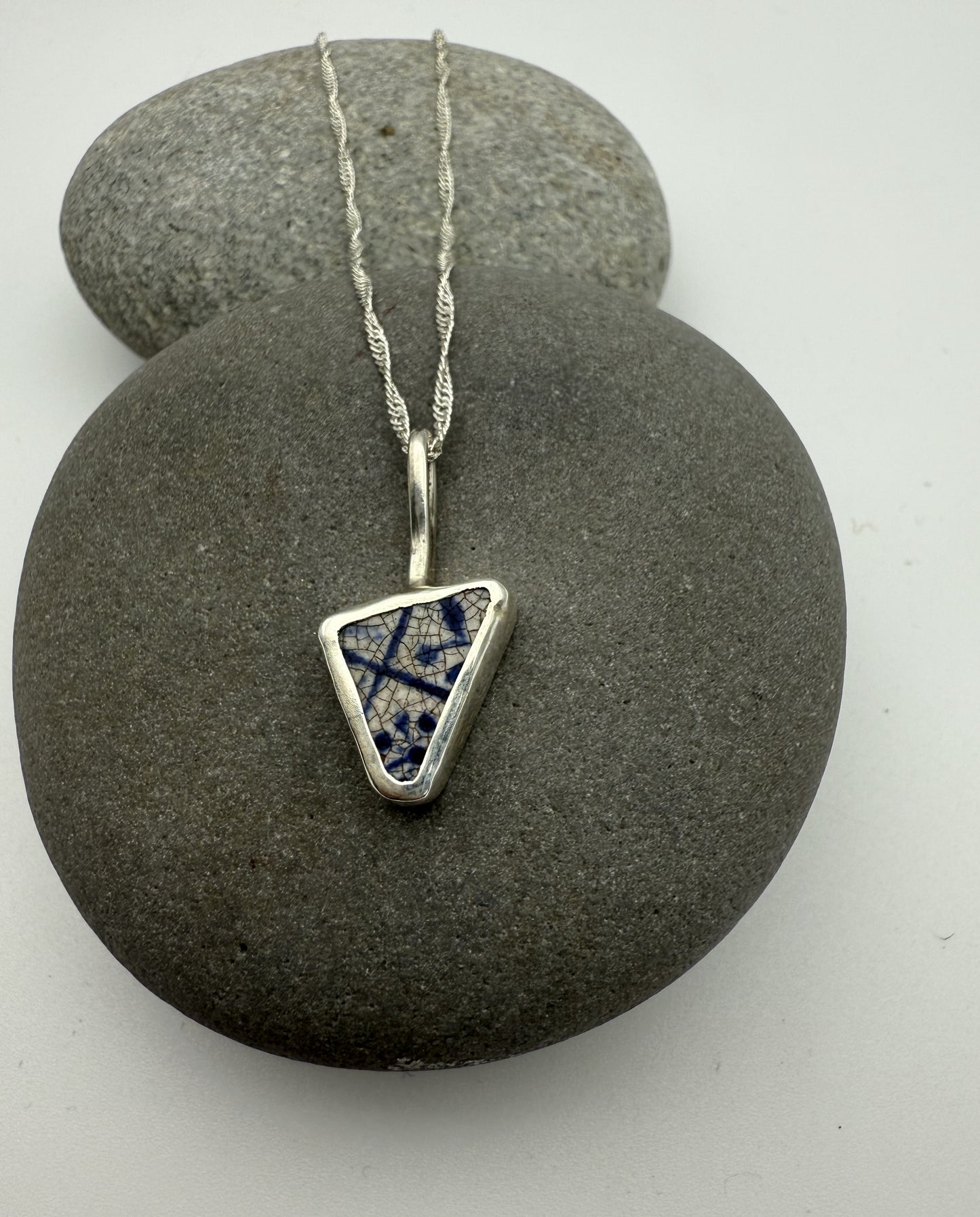 Sea Pottery Pendant - Blue and White