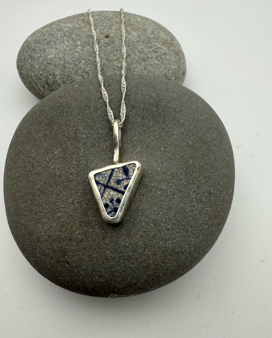 Sea Pottery Pendant - Blue and White