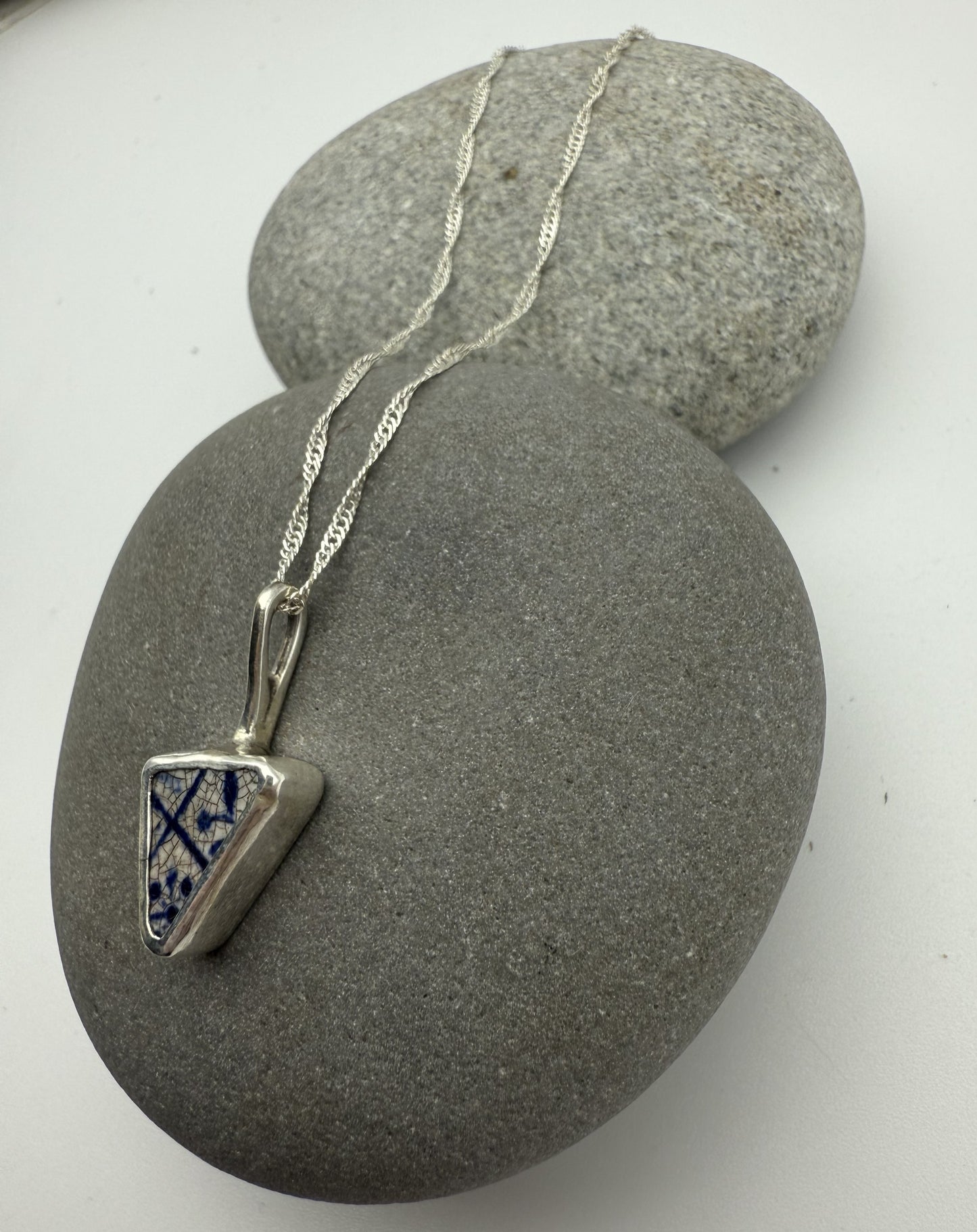 Sea Pottery Pendant - Blue and White