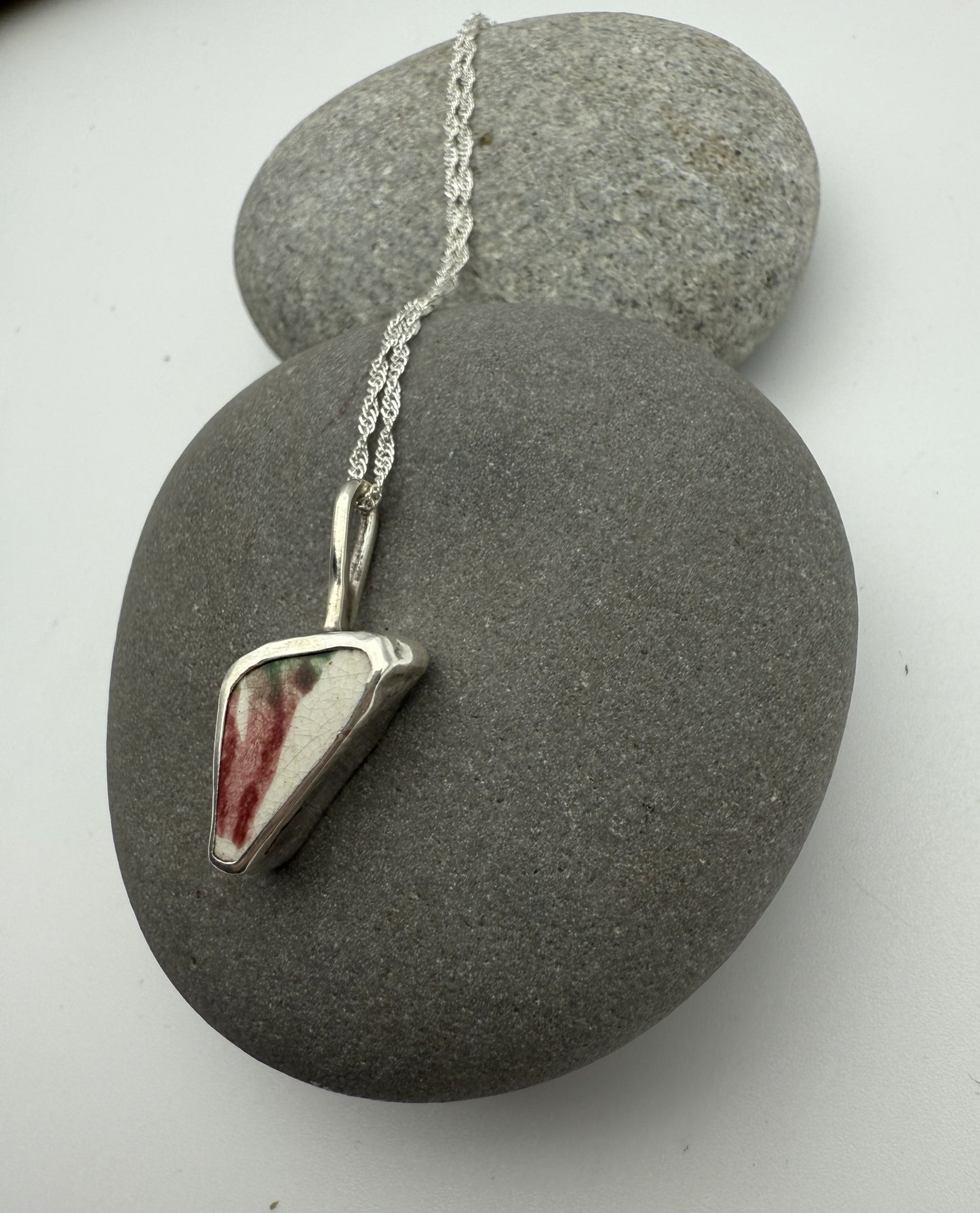 Sea Pottery Pendant - Pink and Green