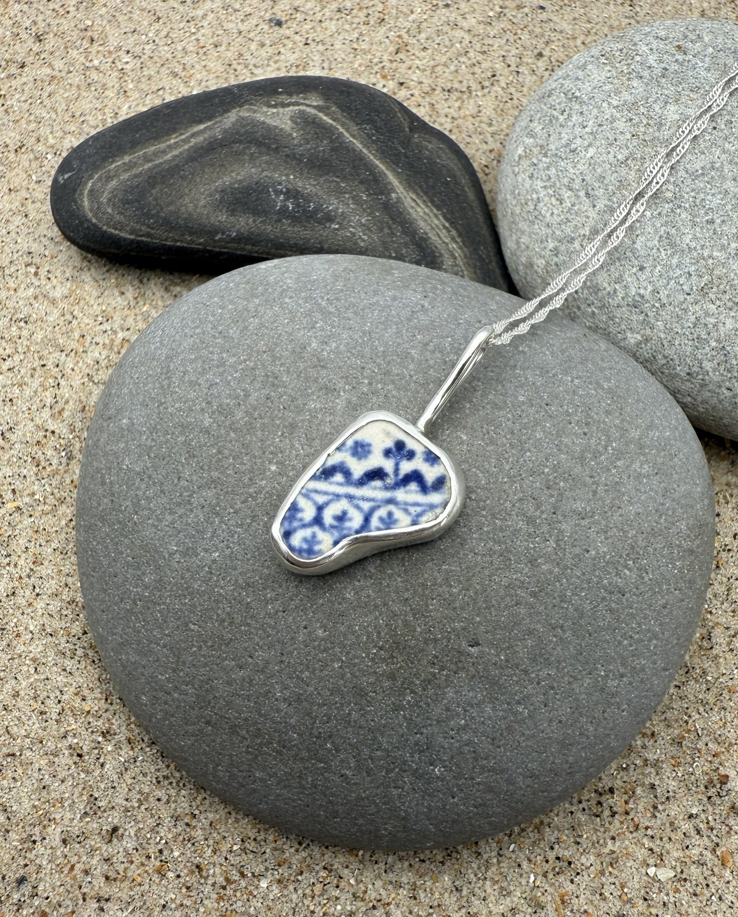 Sea Pottery Necklace- Blue Floral