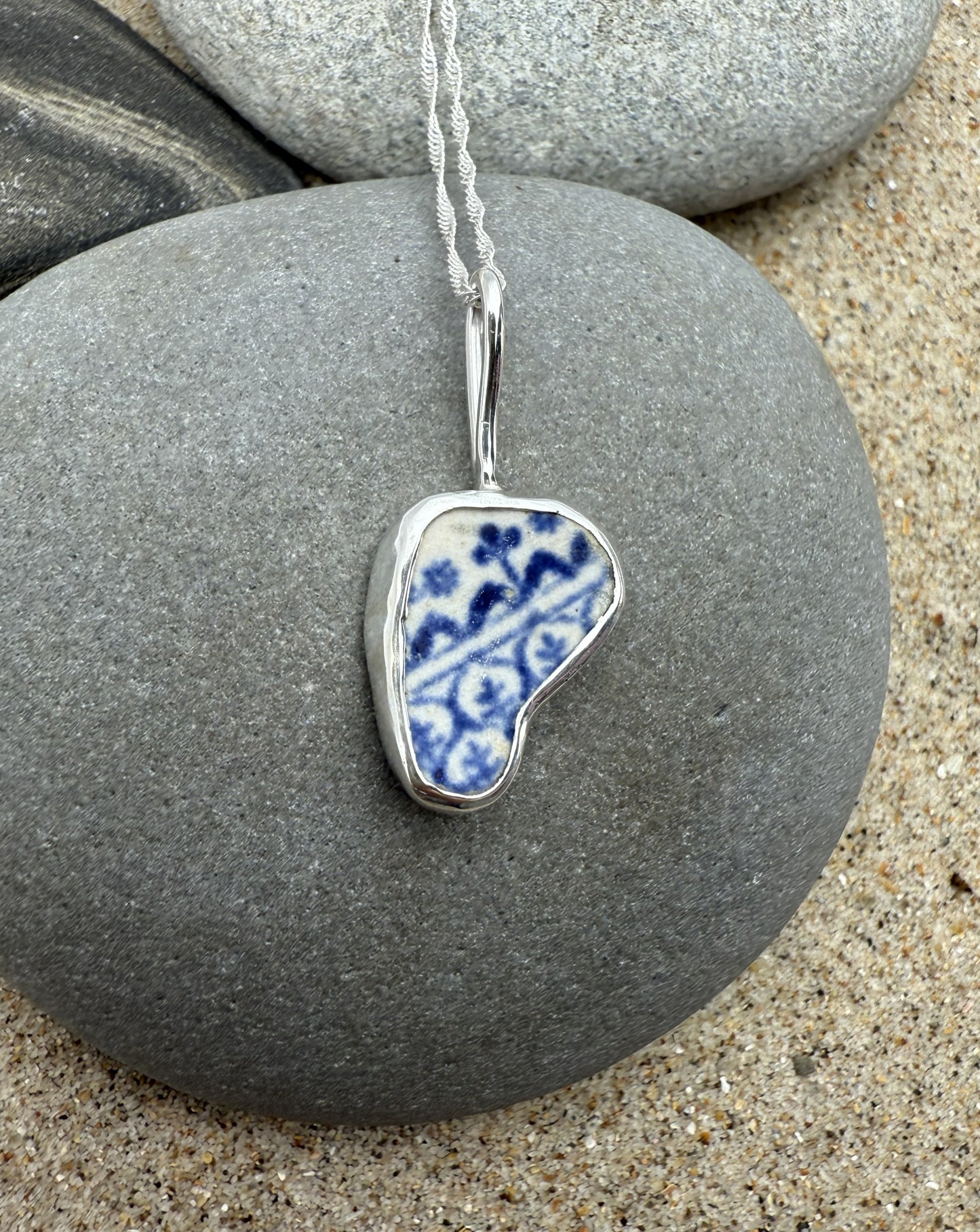 Sea Pottery Necklace- Blue Floral