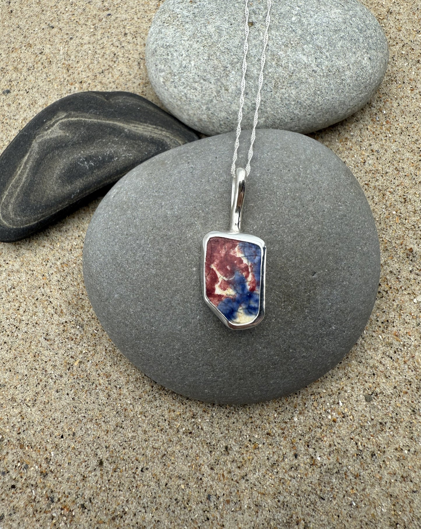 Sea Pottery Necklace- Pink and Blue