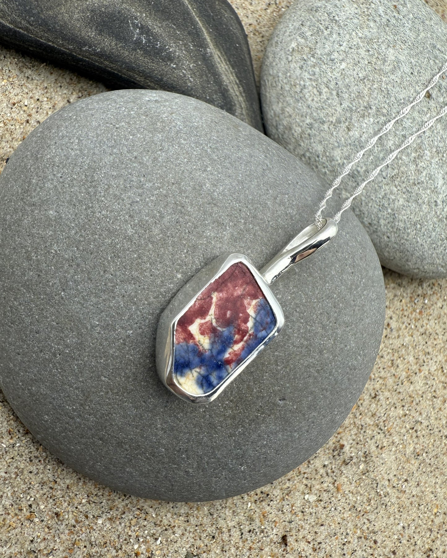 Sea Pottery Necklace- Pink and Blue