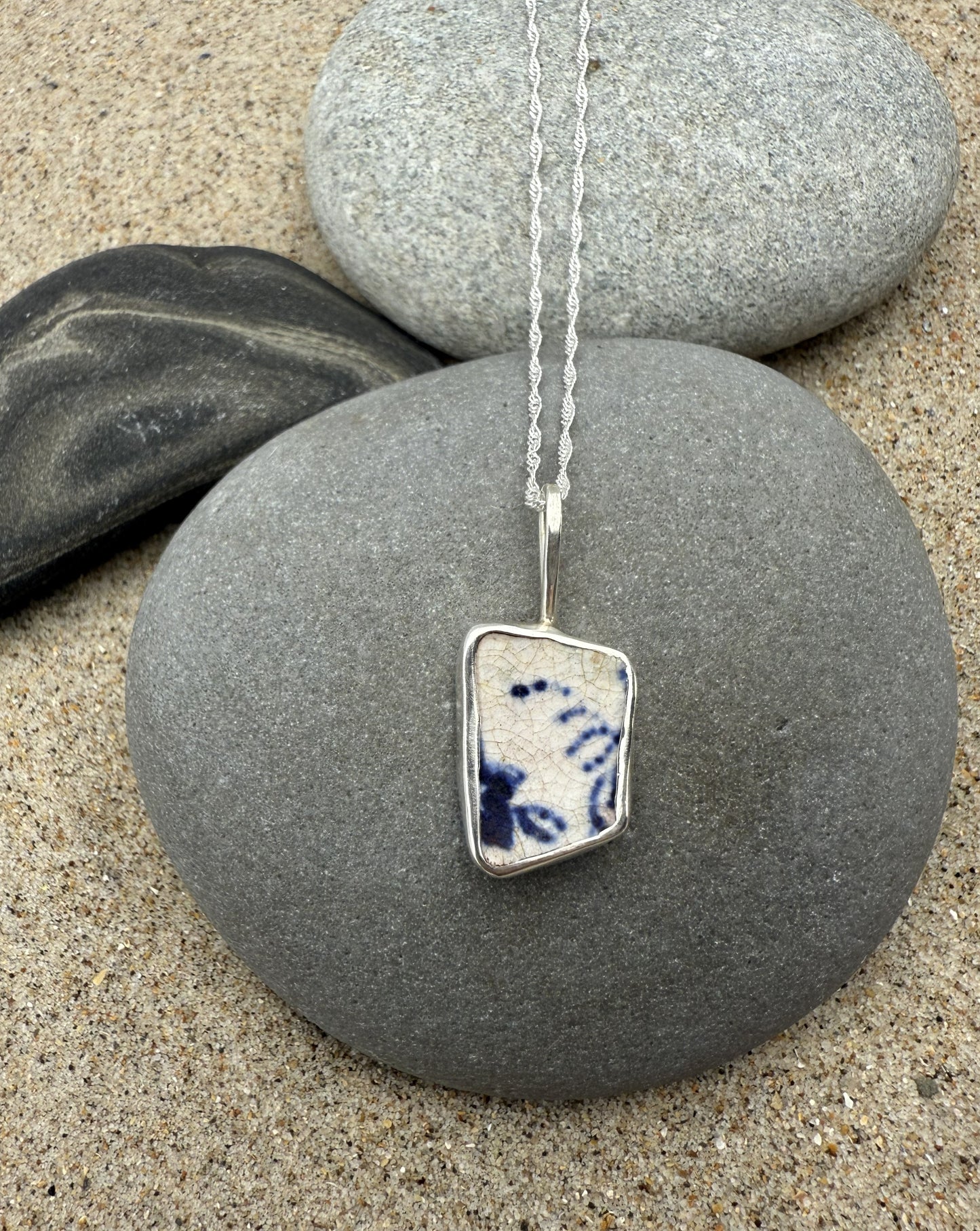 Sea Pottery Necklace- Blue and White