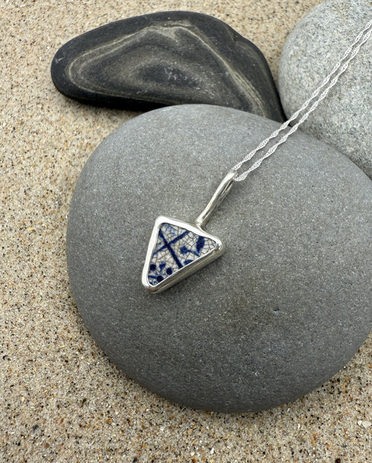 Sea Pottery Pendant - Blue and White