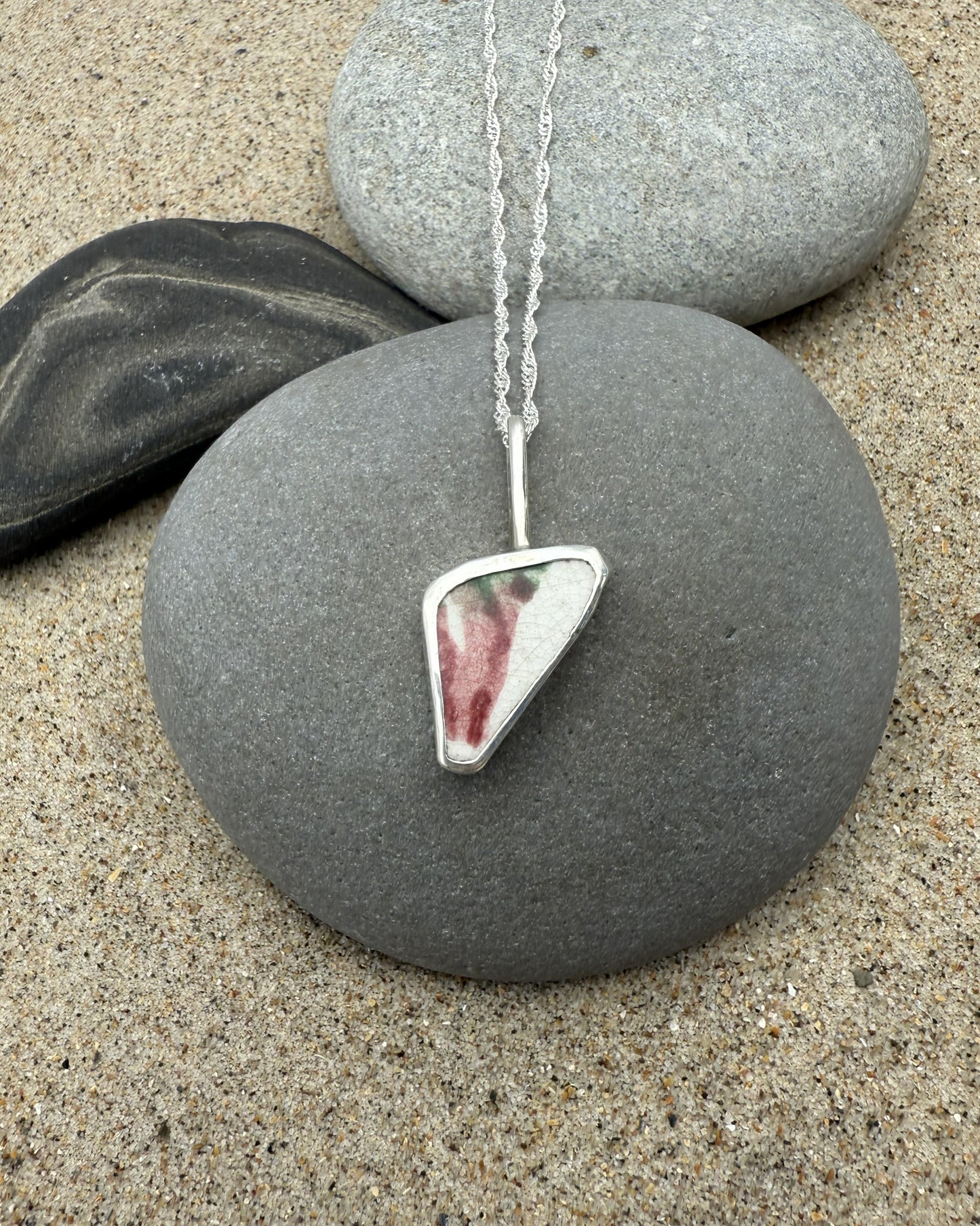 Sea Pottery Pendant - Pink and Green