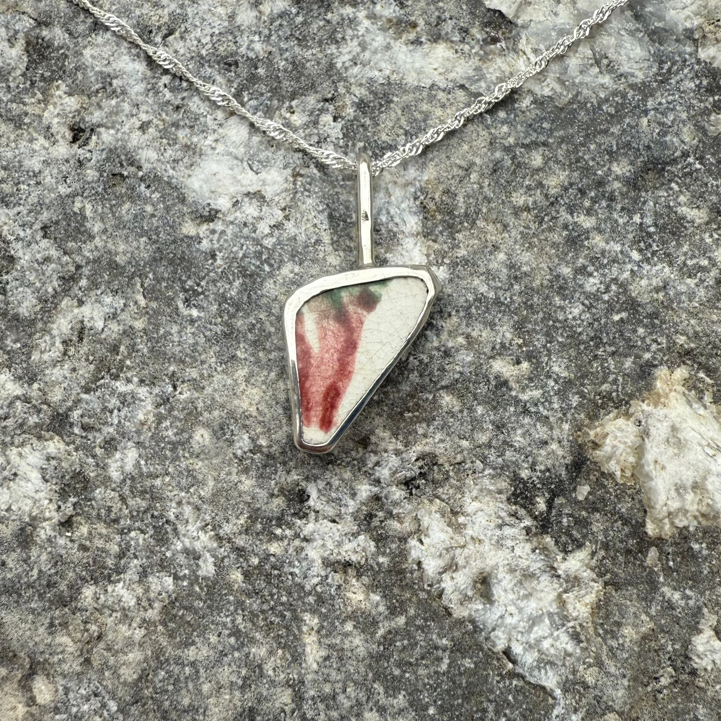 Sea Pottery Pendant - Pink and Green