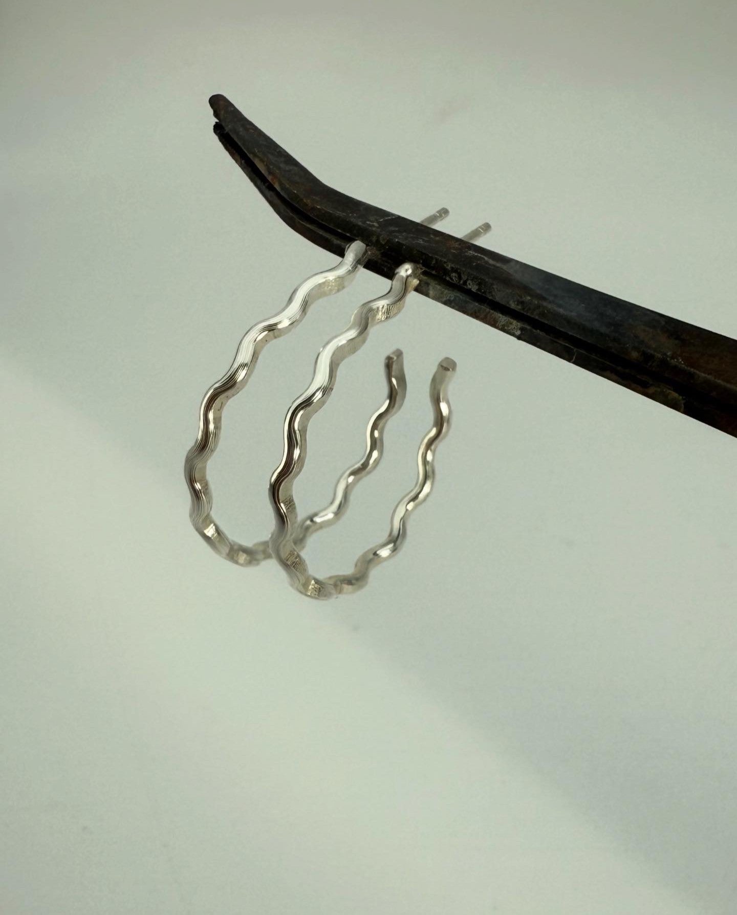 Wavy Half Hoop Silver Earrings