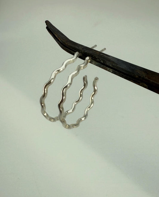Wavy Half Hoop Silver Earrings
